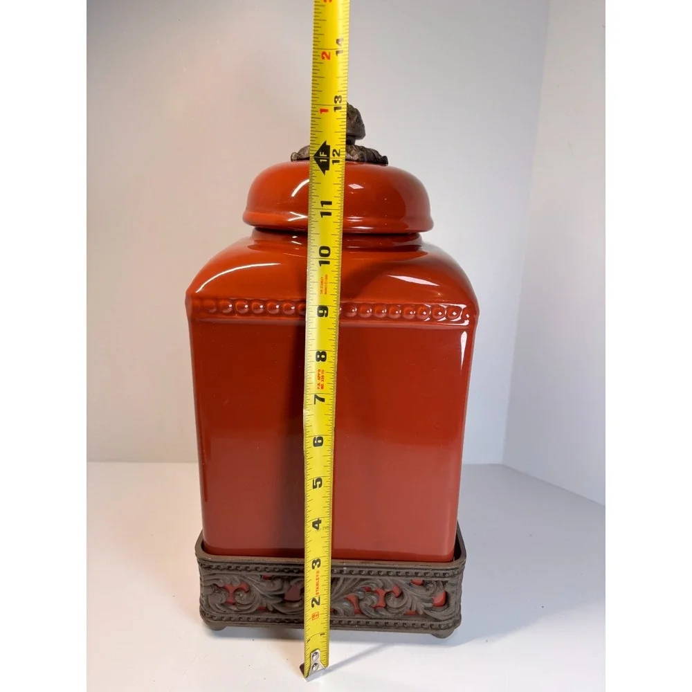 3 Piece Canister GG Collection Tuscan Red Scroll Metal Bases European Charm